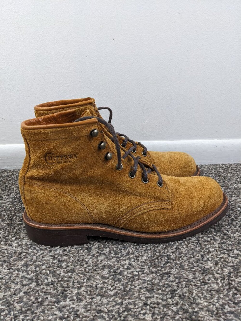 Chippewa Tan Suede Leather 6" Service Boots 99201 Mens 8.5 D USA Made